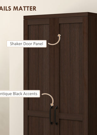 63" 2-Door Kitchen Pantry, Freestanding Cabinet with 2 Adjustable Shelves for Dining Room, Cinnamon Cherry Wood Grain
