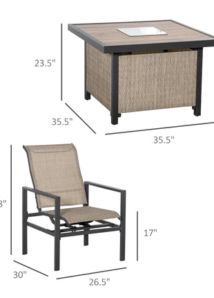 5 Piece Garden Patio Dining Set, Dinner Table with Built-in Ice Bucket Insert, 4 Rocking Chairs, Beige