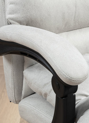 Microfibre Massage Office Chair, Heated Reclining Chair with Footrest, Double-tier Padding, Swivel Wheels, Light Gray