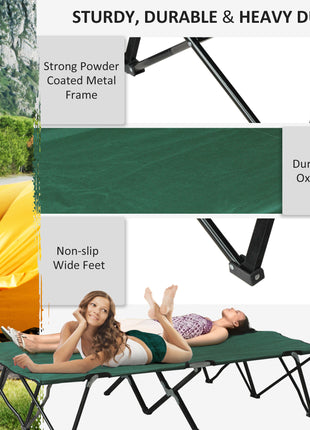 2 Person Folding Camping Cot for Adults, 50" Extra Wide Outdoor Portable Sleeping Cot with Carry Bag, Elevated Camping Bed, Beach Hiking, Green
