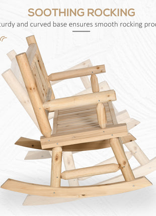 2-Person Wood Rocking Chair with Log Design, Heavy Duty Loveseat with Wide Curved Seats for Patio, Backyard, Garden, Natural