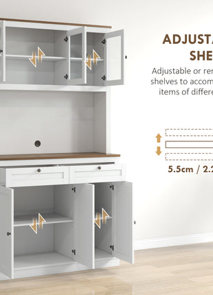 71" Kitchen Pantry Cabinet with Microwave Stand, Kitchen Hutch with 2 Drawers and Adjustable Shelves, White