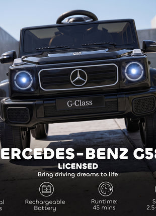 Licensed Mercedes-Benz G580 12V Kids Ride On Car with Remote, Soft Start, Headlights, Seat Belt, Music, USB, Horn, Black