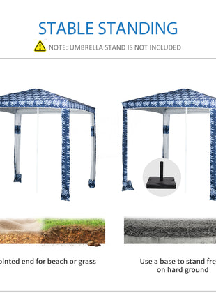 Quick Beach Cabana Canopy Umbrella, 6.5' Easy-Assembly Sun-Shade Shelter with Sandbags and Carry Bag, Cool UV50+ Fits Kids & Family, Blue Coconut Palm