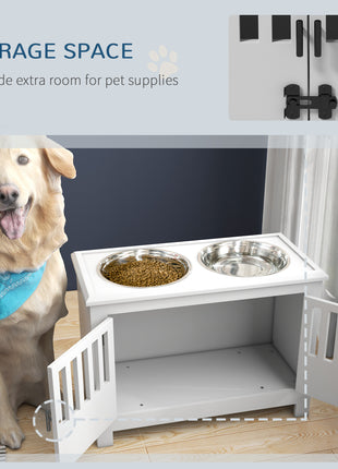 Dog Food Storage Cabinet with Bowls & Dog Feeding Station, White