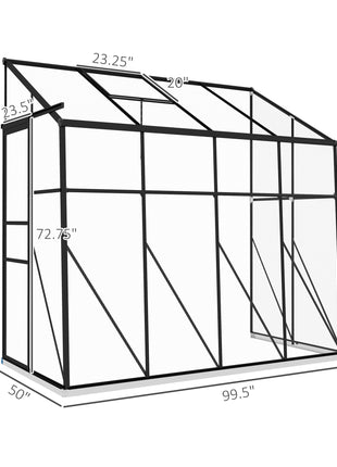 8' x 4' Walk-in Polycarbonate Greenhouse, Lean-to Aluminum Green House with Rain Gutter and Foundation, Black