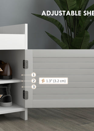 Shoe Storage Bench, Modern Entryway Bench with Cushion, Hidden Compartments, Adjustable Shelves, Shutter Doors, White