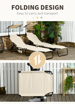 Chaise Lounge Pool Lounge Chairs Set of 2, Outdoor Sun Tanning Chairs, Reclining Back, Steel Frame and Side Pocket, Tan