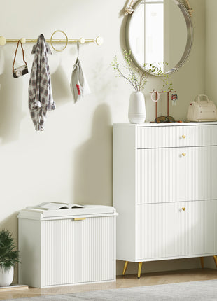 Shoe Storage Bench with Padded Seat Cushion and Flip-Drawer, Entryway Bench, Shoe Cabinet, 24.4x10.2x18.7 Inches, White