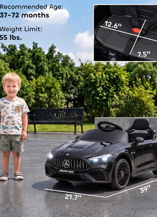 12V Electric Car for Kids Licensed Mercedes AMG CLE 53 with Remote, Suspension, Lights, Music for 37-72 Months, Black