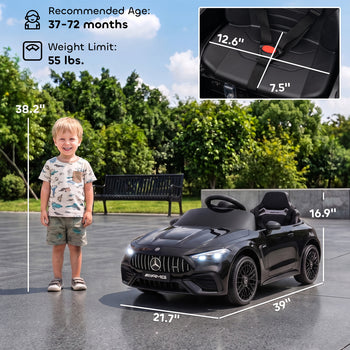 12V Electric Car for Kids Licensed Mercedes AMG CLE 53 with Remote, Suspension, Lights, Music for 37-72 Months, Black