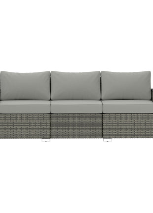3 Seater Wicker Outdoor Couch Patio Sofa with Storage, Thickened Cushions and Wide Armrests for Porch Yard, Gray
