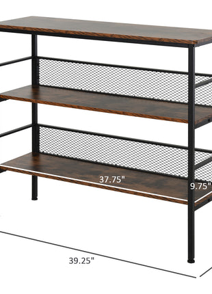 3-Tier Console Table Industrial Style Storage Metal Wooden Shelf with a Robust Multi-Functional Design & Adjustable Feet, Black