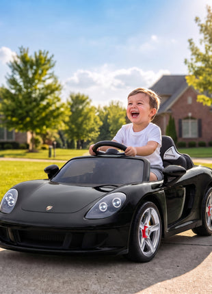 12V Kids Ride On Car, Licensed Porsche Carrera GT with Remote, Rear Suspension, Smooth Start for Ages 3-6, Black