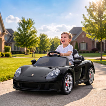 12V Kids Ride On Car, Licensed Porsche Carrera GT with Remote, Rear Suspension, Smooth Start for Ages 3-6, Black