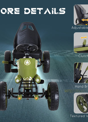 Pedal Go Kart for Kids with Adjustable Seat for 3-6 Year Old Boys and Girls, Green