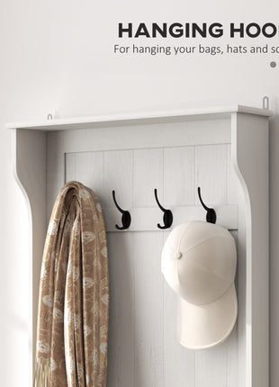 Hall Tree with Coat Rack, Storage, and Sitting Bench, Cream White