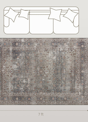 Machine Washable Area Rug 5x7, Non-Slip Traditional Floor Cover Foldable Carpet for Living Room, Dark Mixed-Brown