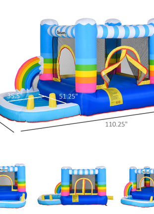 Inflatable Bounce House for Kids 2-in-1 Jumping Castle for Indoor Outdoor Party with Trampoline, Pool, Carry Bag & Air Blower