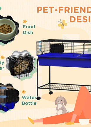 Two-Story Small Animal Cage Removable from Stand, Pet Habitat with Shelf & Wheels, 39" x 20.5" x 36.5", Blue