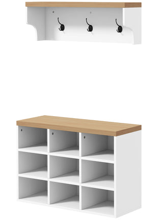 2-in-1 Coat Rack Shoe Bench Set, 5-Hook Hall Tree with Bench and Shoe Storage for 9 Pairs of Shoes for Entryway, Hallway, White