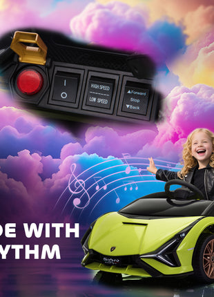 12V Lamborghini SIAN Licensed Electric Car for kids with Remote Control, Horn, Music, & Headlights, Green