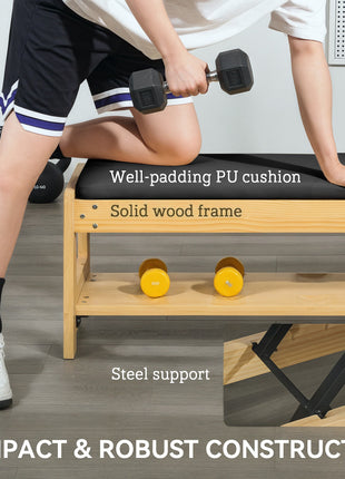Wooden Adjustable Weight Bench with Dumbbell Rack, Flat or Incline Workout Bench for Home Gym Weight Lifting, Black