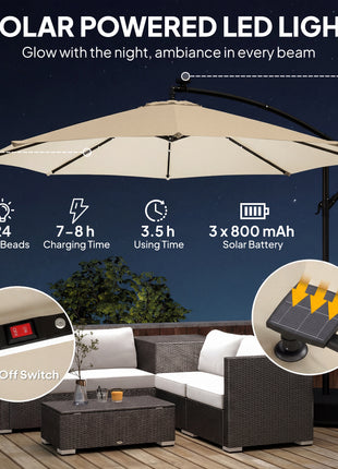 10 ft Cantilever Patio Umbrella with Light, Weight, Offset Hanging Outdoor Umbrella with Protective Cover, Cream White