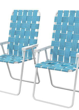 Set of 2 Patio Folding Chairs, Classic Outdoor Camping Chairs, Portable Lawn Chairs w/ Armrests, Blue