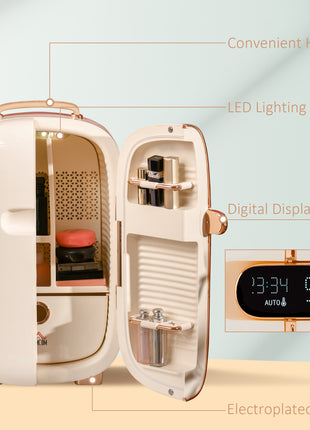 Portable Skincare Fridge with LED Display, 12L Mini Fridge for Beauty, Makeup and Cosmetics, Small Refrigerator Cooler for Bedroom, Home Office, Desktop, White