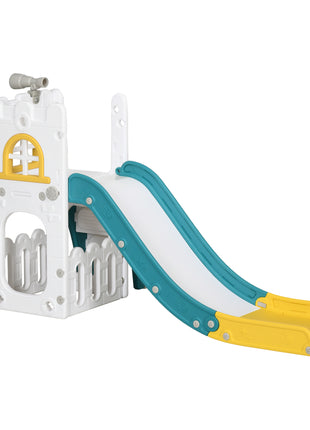 5 in 1 Toddler Slide with Basketball Hoop, Climber, Telescope & Storage Baskets for 1-3 Years Olds, Yellow