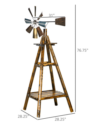 Windmill Weather Vane, Wind Vane with Bottom Shelf, Steel Windmill Head, Stained Wood