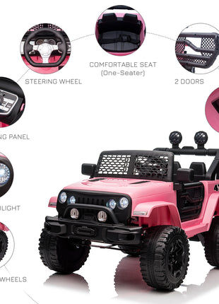 12V Kids Ride On Truck with Parent Remote Control, Battery Powered Electric Car with Spring Suspension, Adjustable Speed, LED Lights and Horn, Pink