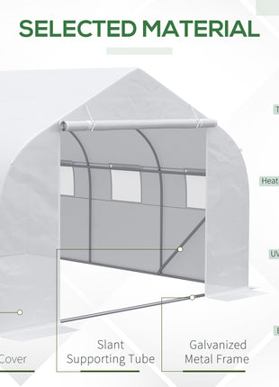 11.5' x 10' x 6.5' Walk-in Greenhouse, Tunnel Green House with Zippered Door and 6 Mesh Windows, Gardening Plant Hot House with Galvanized Steel Frame, White