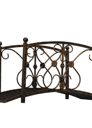 3.3' Metal Garden Bridge, Decorative Classic Footbridge Pond Bridge with Safety Railings for Backyard Garden Creek, Rust Brown