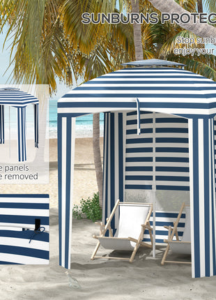 5.8' x 5.8' Cabana Umbrella for Travel, Walls, Vents, Ruffles, Carry Bag, Beach Umbrella, Blue & White Stripe