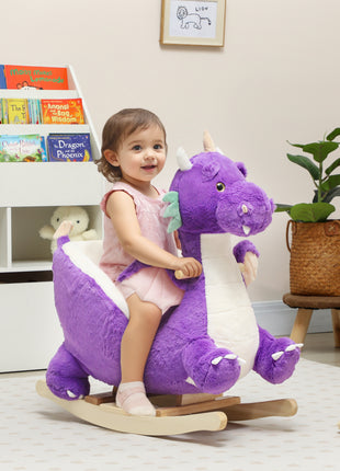 Baby Rocking Horse, Kids Ride On Dragon Toy with Realistic Dragon Roar and Safety Belt for Kids 18–36 Months, Purple