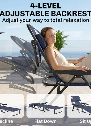 Folding Lounge Chair w/ Reclining Back, Navy Blue