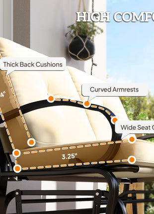 Outdoor Glider Bench, 2-Person Patio Rocker Loveseat with Tufted Cushions, Steel Frame for Porch, Garden Backyard, Beige