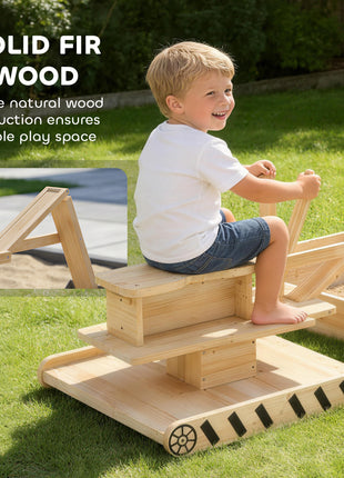 Wooden Sandbox with Digger, Kids Sandbox with 360° Rotating Seat & Bottom Liner, 72" x 35" x 22"