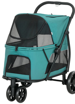 3 Wheel Pet Stroller with Easy One-Click Quick Fold, Mesh Window, Washable Cushion, for Medium Dogs, Dark Green