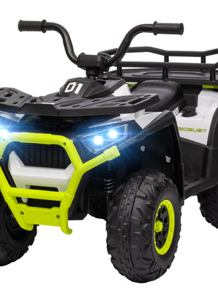 12V Kids ATV, 4 Wheeler Quad with 4 Spring Suspension Wheels, LED Lights, Music USB, Green