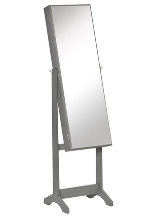 60" Full-Length Mirror Jewelry Storage Armoire w/ Lockable Door & Key, Gray