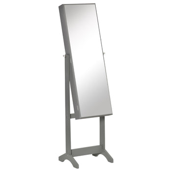 60" Full-Length Mirror Jewelry Storage Armoire w/ Lockable Door & Key, Gray