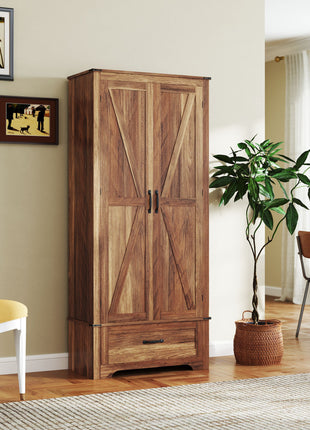 72" Farmhouse Pantry Cabinet with Adjustable Shelves, Kitchen Pantry Cabinet with 2 Doors, Brown