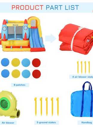 Kids Bounce House, 4-in-1 Rocket Inflatable Water Slide Jumping Castle with 2 Slides, Climbing Wall, Trampoline, & Water Pool Area, Air Blower