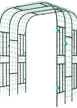 Garden Arch Trellis, 8 FT Tall Metal Plant Trellis Support with Climbing Net, Cucumber Trellis for Climbing Plants
