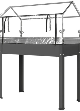 Elevated Garden Box with Greenhouse Cover, Raised Garden Bed with Legs and Drainage Hole for Vegetables, Dark Gray