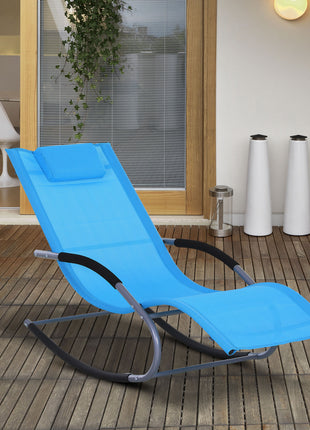 Zero Gravity Rocking Chair Outdoor Chaise Lounge Chair Recliner Rocker with Detachable Pillow and Weather-Fighting Fabric for Patio, Deck, Pool, Light Blue