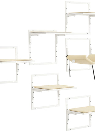 Cat Shelves for Indoor Cats, 6Pc Modern Cat Wall Furniture with Adjustable Height Jumping Platforms & Hammock, Cream White